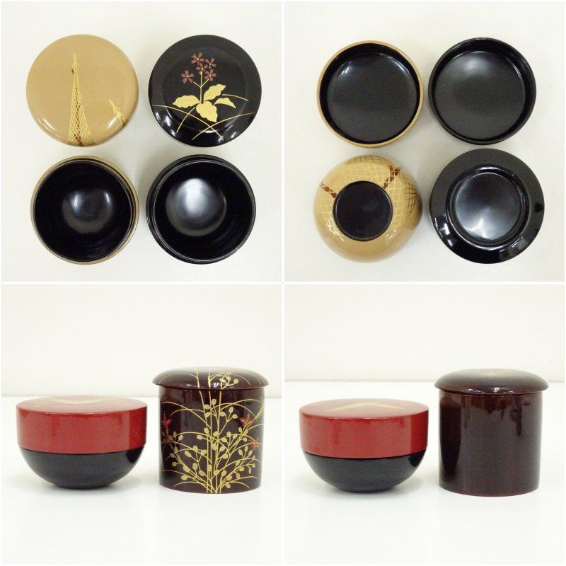 中村湖彩　四季棗　共箱　棗　茶道具 P780 棗 4点揃 『蒔絵師 中村湖彩作』『四季棗』 共箱