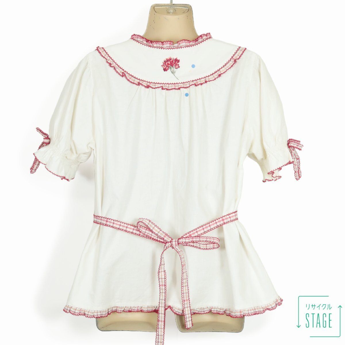 PINK HOUSE - 【定価25,000円】ピンクハウス★キュートなカーネーション刺しゅう&オリジナルチェックブラウス ♪カタログ掲載品白系 z10070s 定価25,000円】ピンクハウス☆キュートなカーネーション刺しゅう