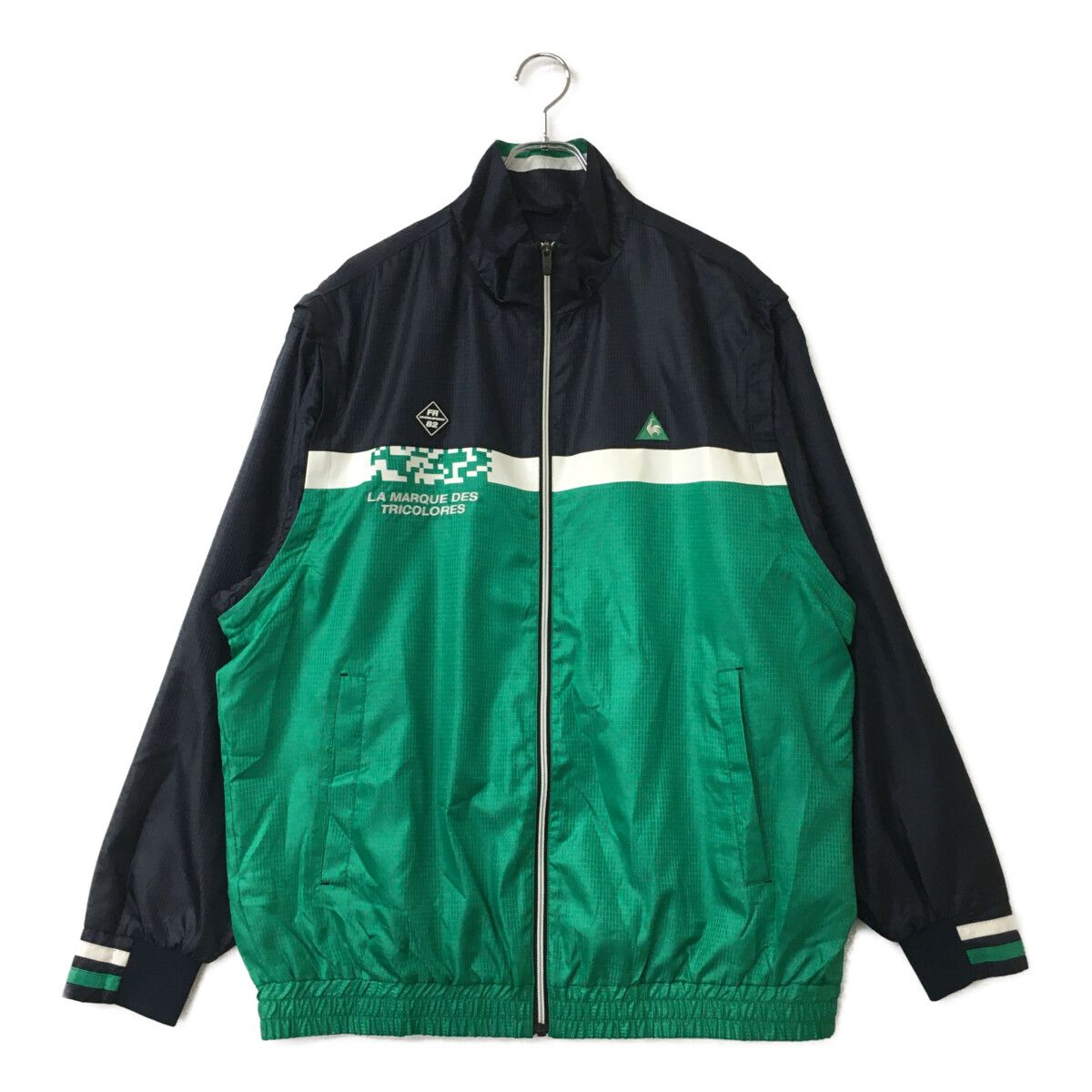 中古 メンズ ルコックスポルティフ le coq sportif ブルゾン 3L 紺×緑 長袖フルジップアウター 2WAY 薄手 メッシュ裏地 チェック