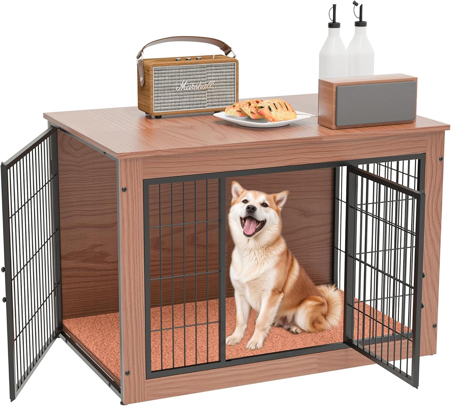 Petnniko 犬 ケージ ペットケージ 犬 サークル 小中大型犬用 幅98×奥行65×高さ68cm 屋根付き 室内 毛布付き 木製 耐荷重100kg 掃除しやすい 二つのドア 丈夫 頑丈 安定感高い オシャレ 犬 ゲージ ペットゲージ ブラウン