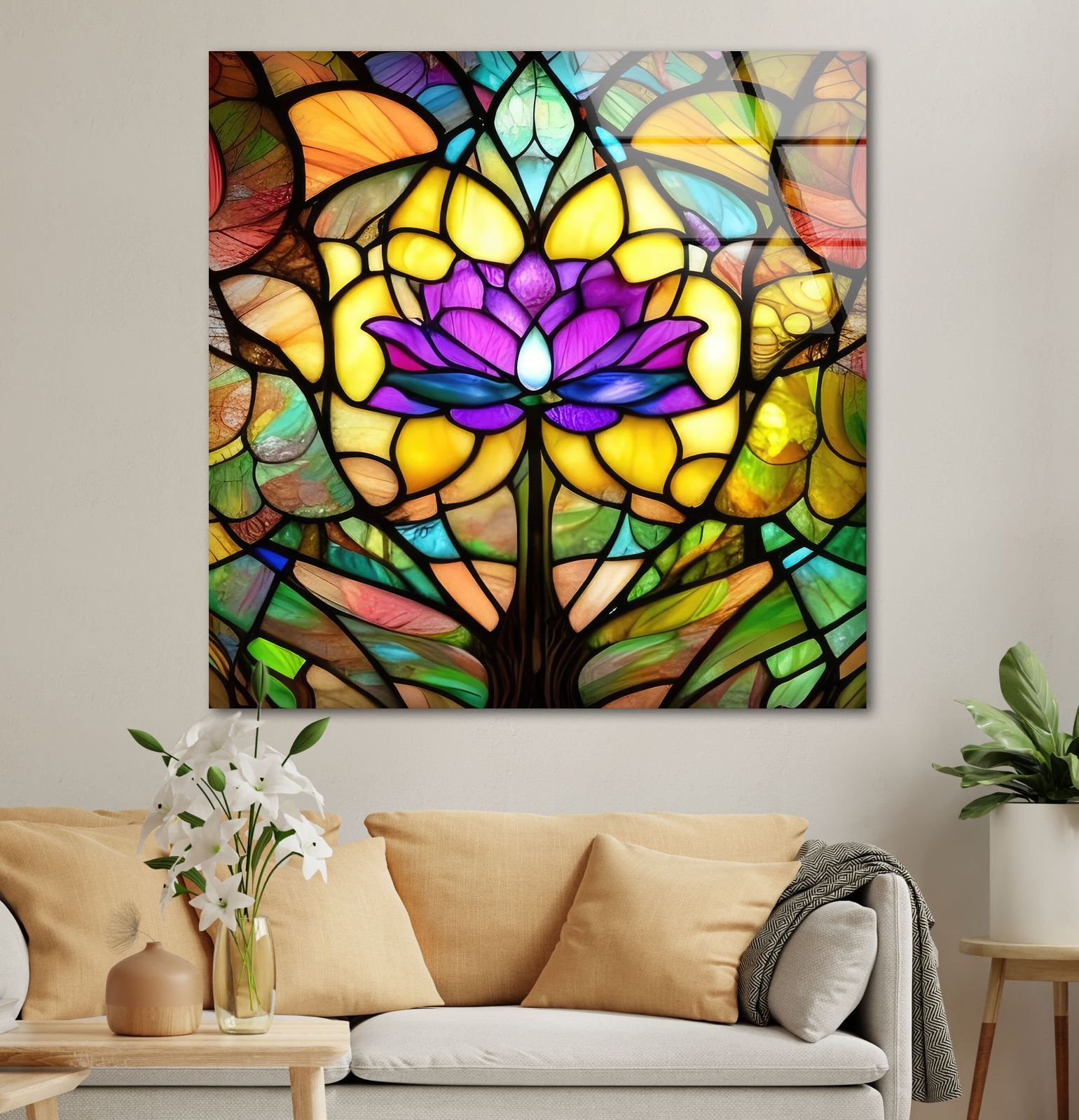 ガラスウォールアート ガラスアート素材：4mmの強化ガラス、ガラスの壁