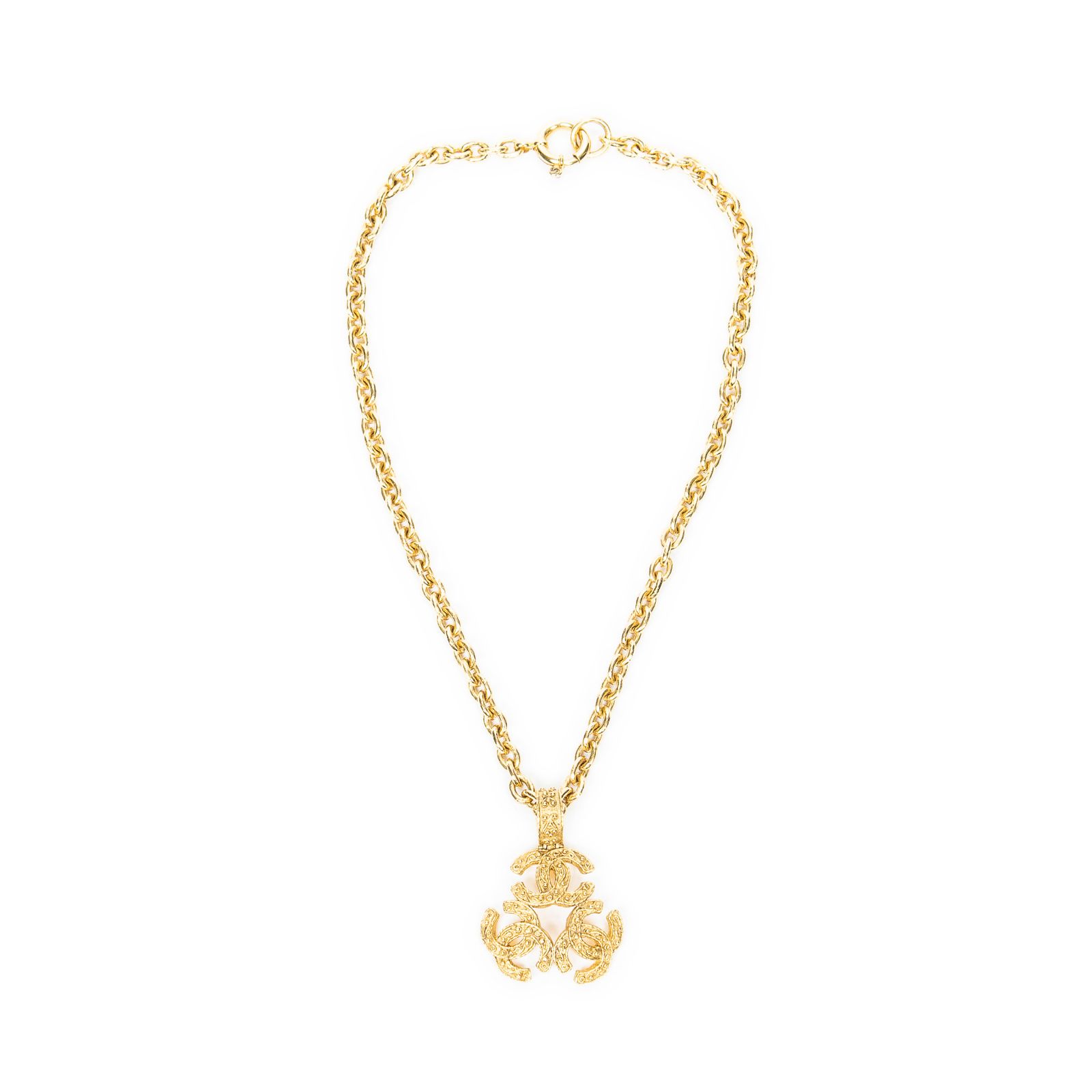 CHANEL シャネルトリプル CC ペンダント チェーン ネックレス金金メッキA