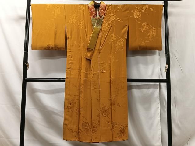 平和屋着物□長襦袢 花車地紋 山吹色 半衿刺繍 正絹 逸品 CAAQ5881ua 平和