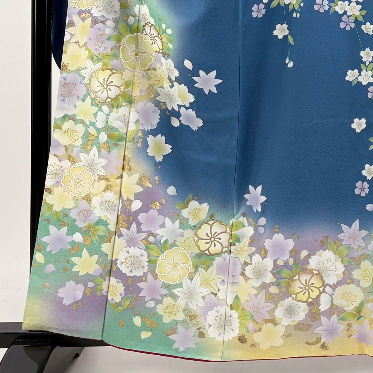 青　総絞り　正絹振袖　155cm　l672 青 総絞り 正絹振袖 155cm l672