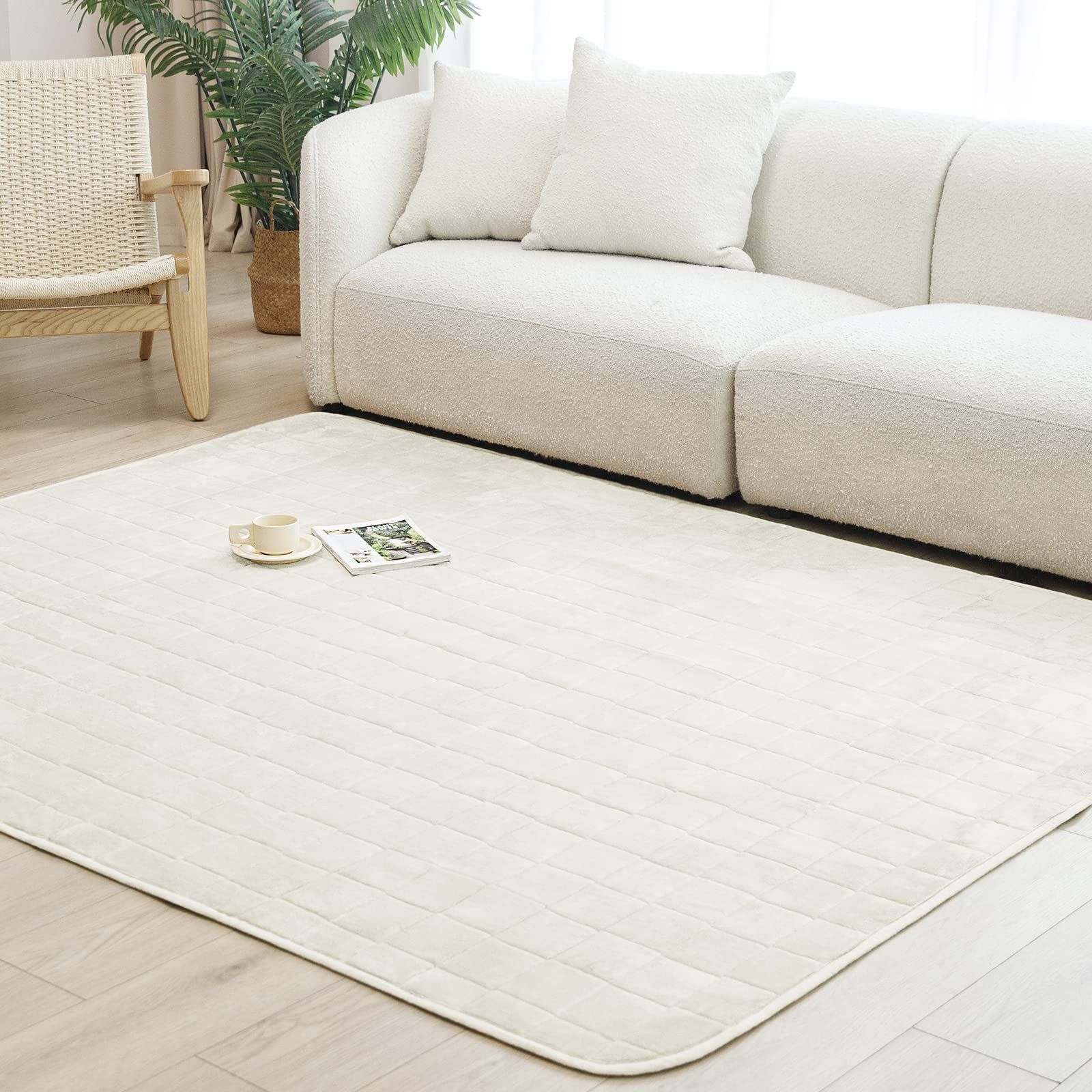 185x185cm（約2畳）_アイボリー Vamcheer ラグ カーペット 洗える ラグマット 185x185cm 約2畳 防ダニ 抗菌防臭 滑り止め付き フランネル 絨毯 ふわふわ肌触り 足元から快適 オールシーズンタイプ 床