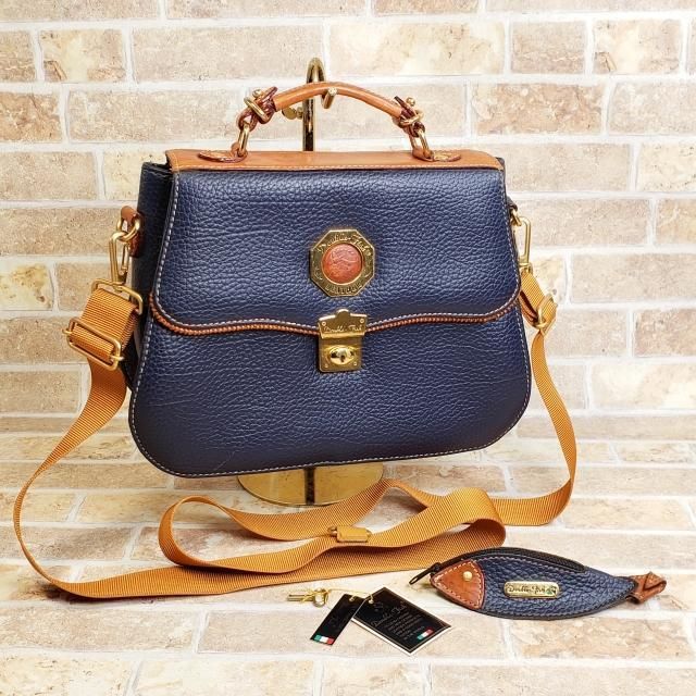 ダブルフィッシュ ☆ レザー 2WAY ショルダーバッグ ハンドバッグ 自立 