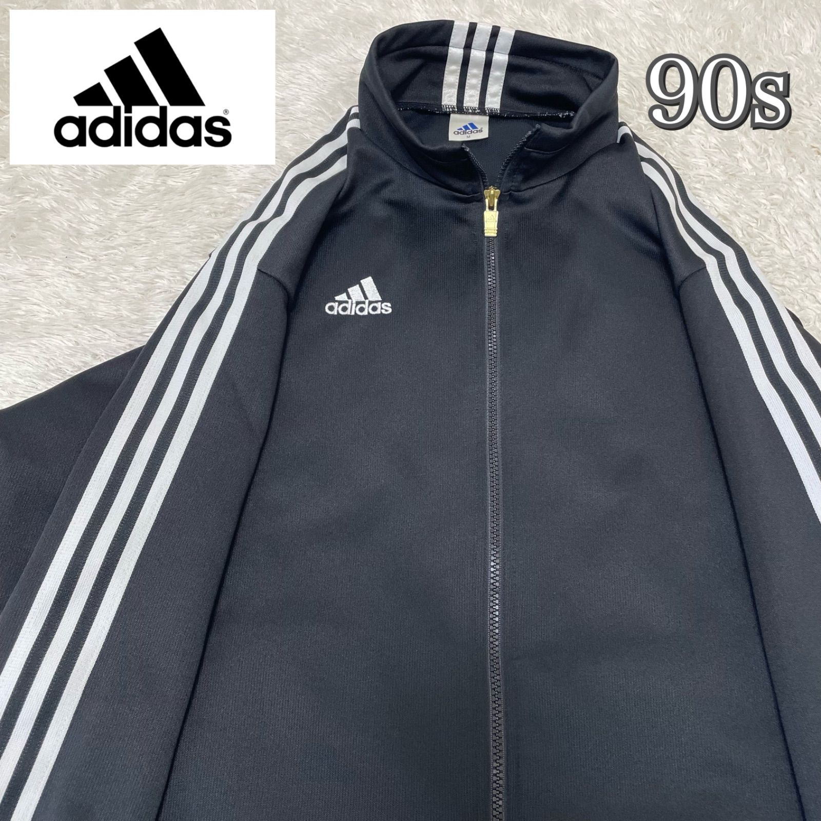 稀少90ｓ☆アディダスジャージ 刺繍ロゴ ネックロゴ スリーライン デサント 激レア90s☆アディダスジャージ 刺繍ロゴ ネックロゴ スリーライン