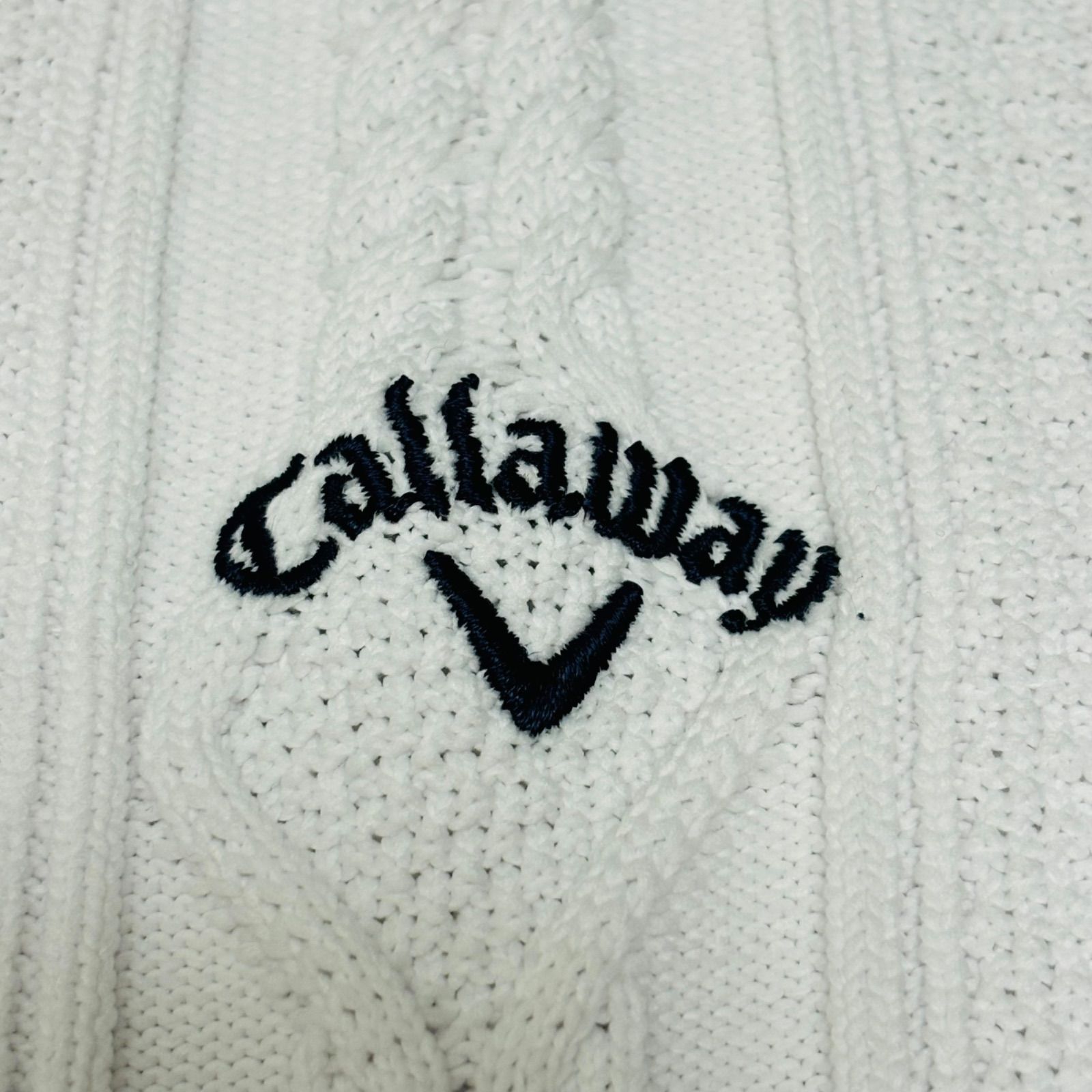 美品 CALLAWAY キャロウェイ Vネック ニットセーター ケーブルニット ゴルフウェア コットン セーター ニット サイズ M ホワイト マリンカラー