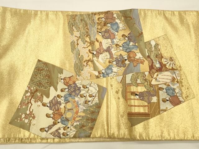 平和屋着物◎六通柄袋帯 色紙人物風景文 金銀糸 正絹 逸品 CAAW9364qe
