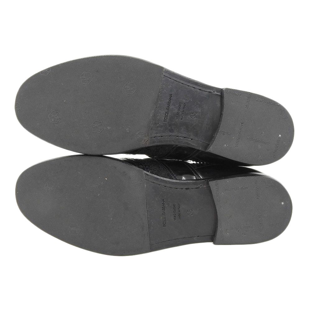 ドルチェ＆ガッバーナ DOLCE-GABBANA 現行タグ レザー-レース ウイングチップ メダリオン ドレスシューズ ブーツ 35 21.5-22cm 黒 GD レディース MAAHADDERANG_COM