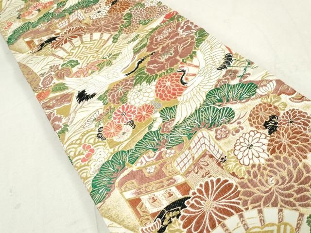 アンティーク　丸帯　花模様　イエロー　着物　帯　009k アンティーク 丸帯 花模様 イエロー 着物 帯 009k （丸帯