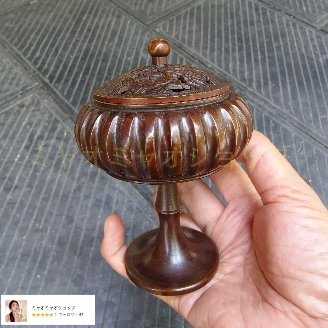 銅器 香炉 南瓜高脚盤香炉 傅山炉 応接間 茶室香薫炉 香道具