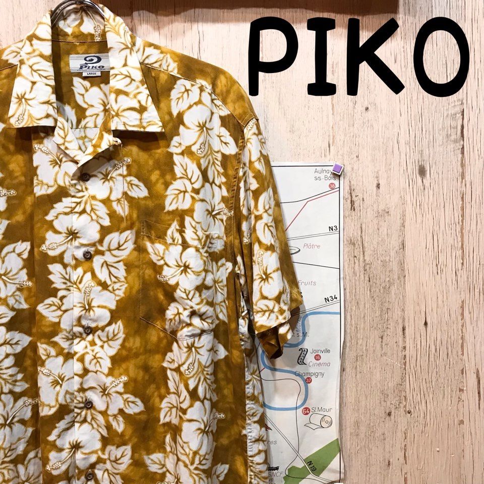 半袖シャツ PIKO アロハシャツ オープンカラー 黒 赤 古着】 再再販