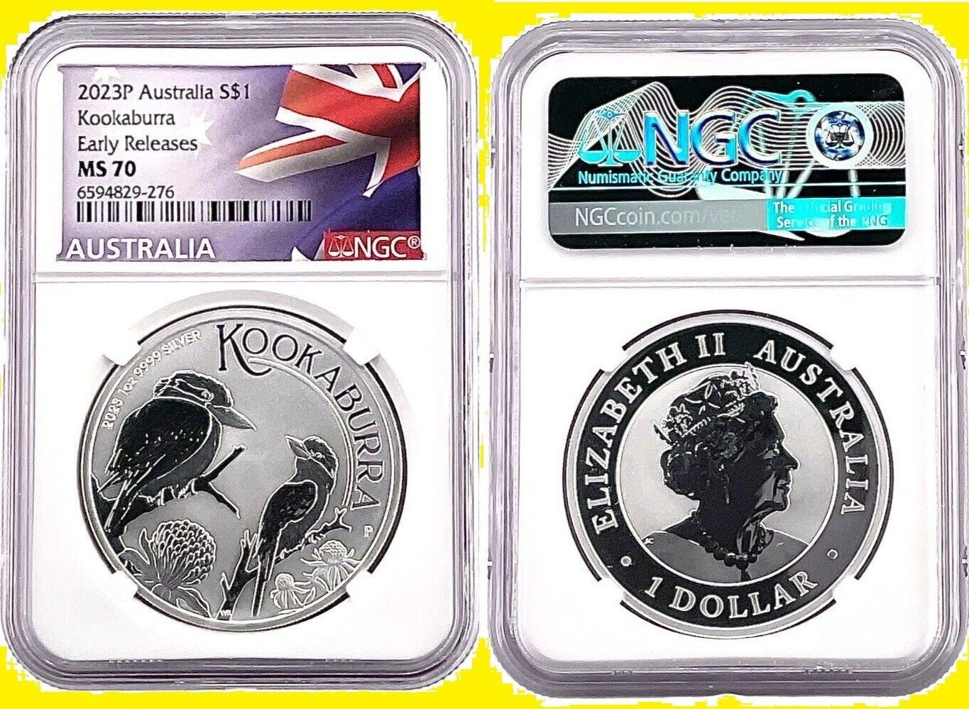 2025 Atralian S$1 oz Silver Dollar KOOKABURRA NGC MS 70 FLAG