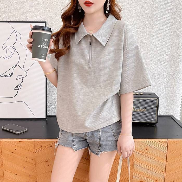 tシャツ レディース 半袖 ス カジュアル 5分袖 カラー 無地 着痩せ ゆったり おしゃれ 体型カバー 夏服 夏コーデ きれいめ tシャツ レディース 半袖 トップス カジュアル 5分袖 カラー