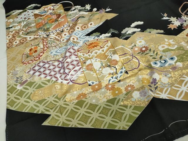 平和屋着物○豪華黒留袖 作家物 笹竹草花丸文 正絹 逸品 未使用