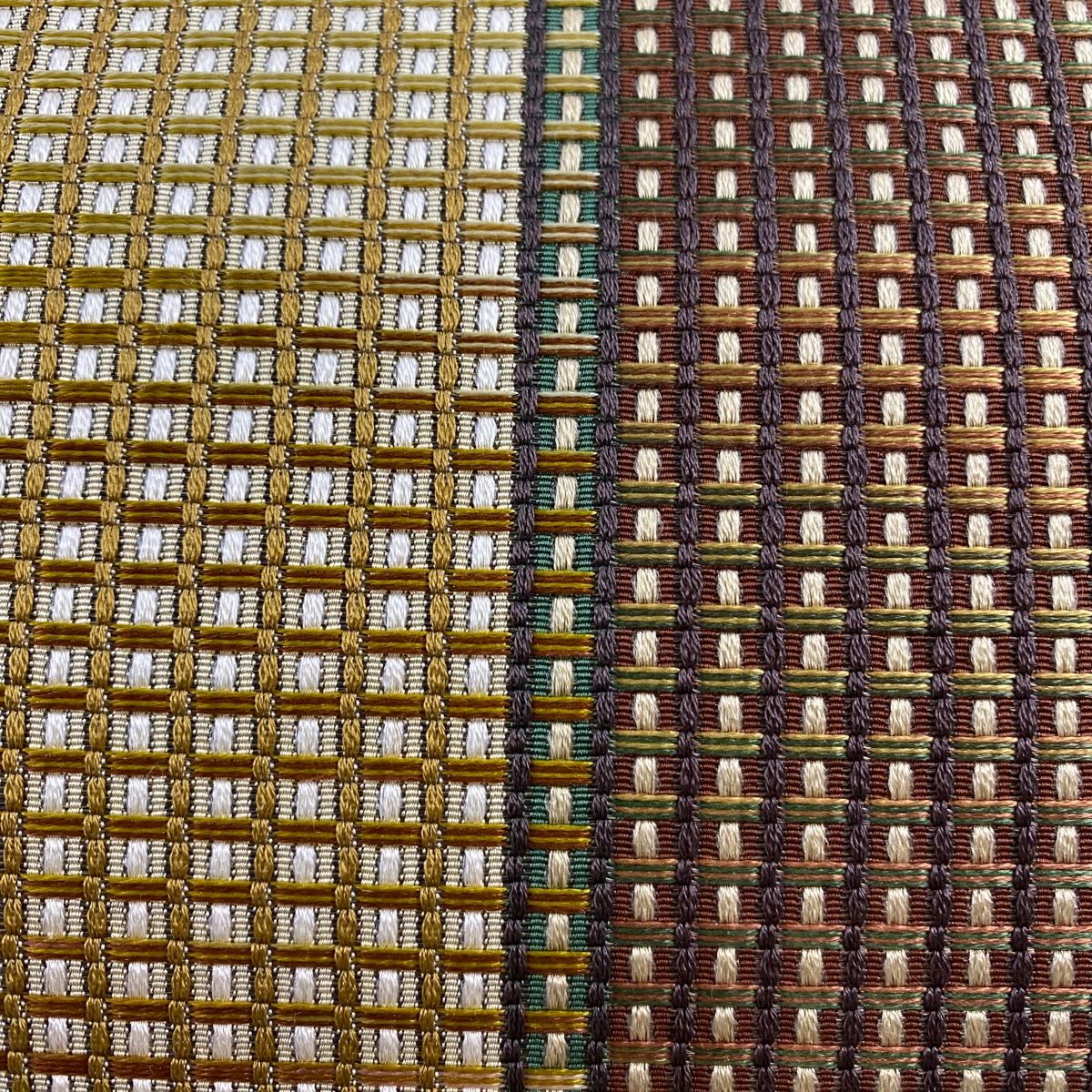 名古屋帯 秀品 八寸名古屋帯 松葉仕立て 格子 幾何学 山吹茶色 正絹