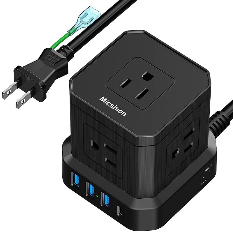 Micshion キューブ型電源タップ 3M Type-C付 コンセントusb付き 延長コード 5個AC口 4個USBポート 雷ガード 電源タップ usb付き タコ足配線 テーブルタップ OAタップ マルチタップ 安全保護機能 自宅