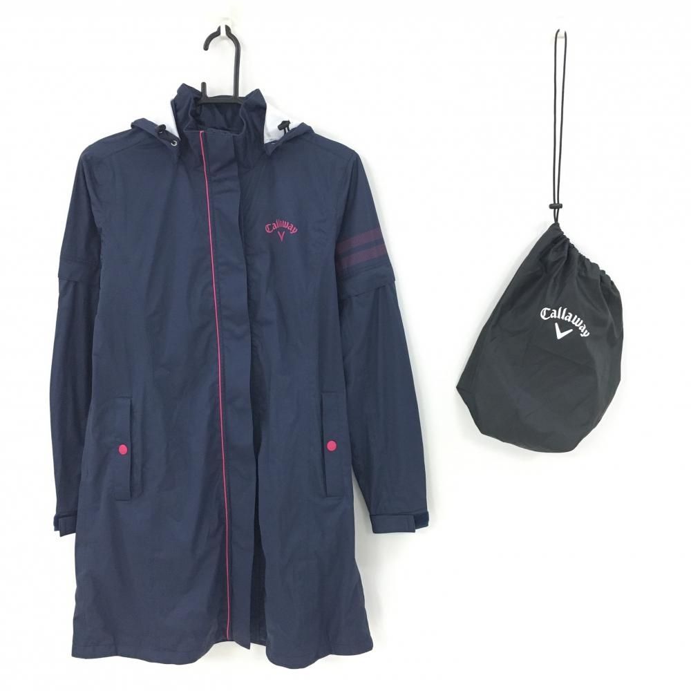 超 キャロウェイ 4WAYレインワンピース ネイビー×ピンク 裏地メッシュ レディース S ゴルフウェア Callaway