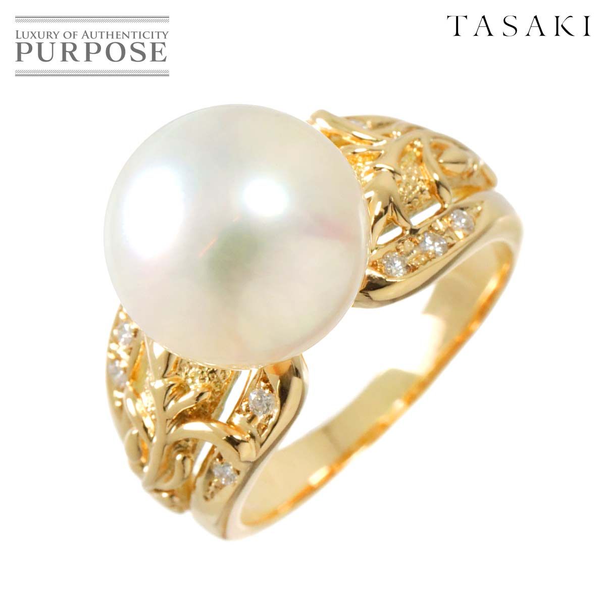 タサキ TASAKI 白蝶真珠 12.2mm ダイヤ 0.12ct リング 16.5号 K18 YG