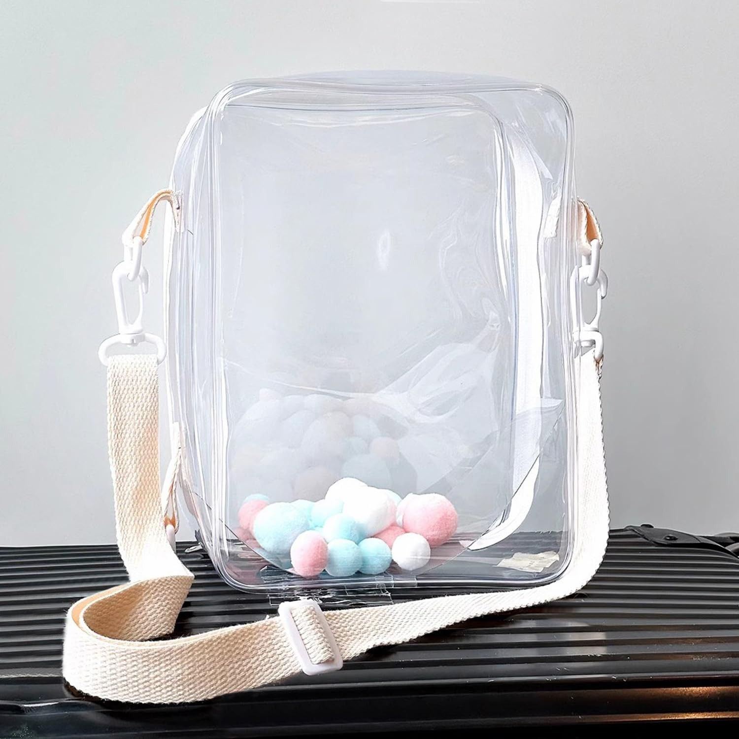 在庫処分】全透明 外出 大容量 見せバッグ ショルダーバッグ 20-25cm  