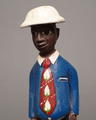 アフリカ　コートジボワール　コロン人形　Mサイズ　No.34　青シャツの男性　木彫り　彫刻　置物　アフリカ雑貨