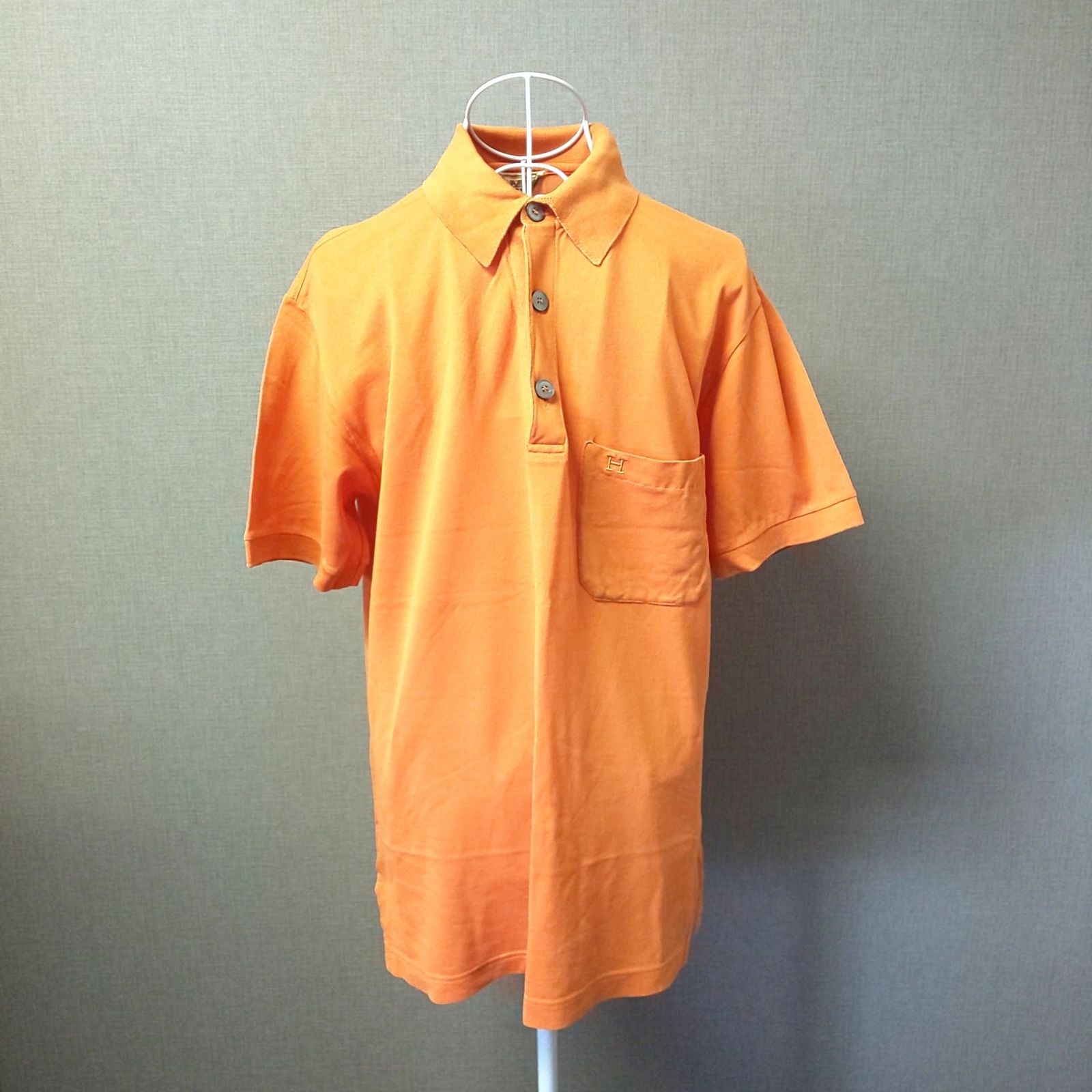 871C-03 HERMES エルメス メンズ ポロシャツ 半袖 オレンジ Mサイズ カットソー 夏服 綿100％