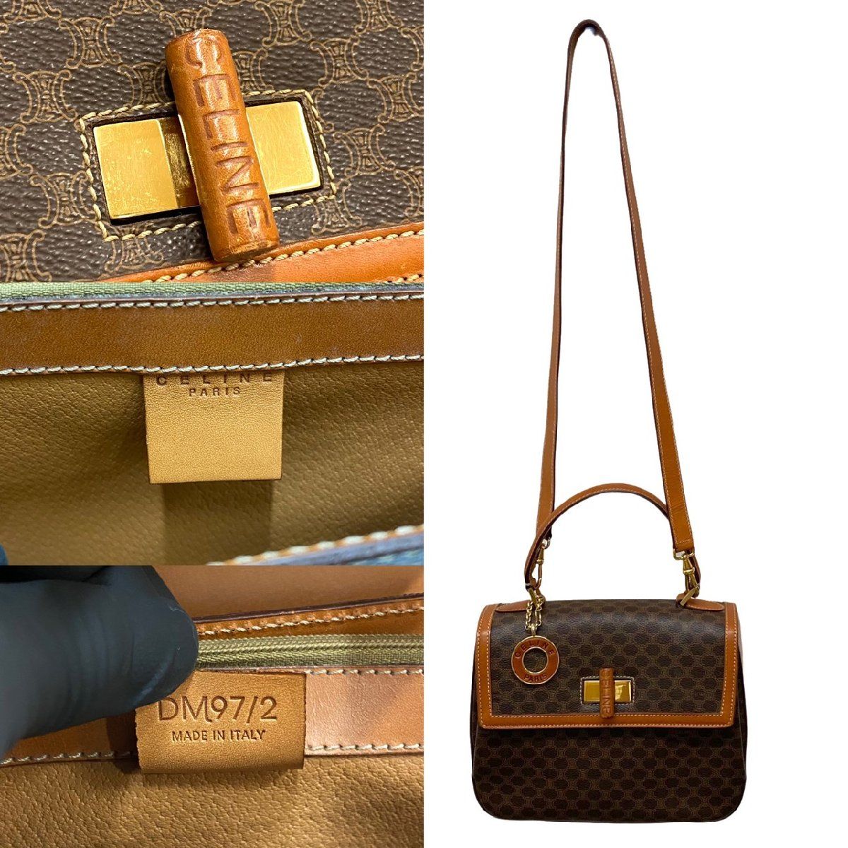 極美品】セリーヌ 2way ショルダーバッグ ターンロック マカダム茶 