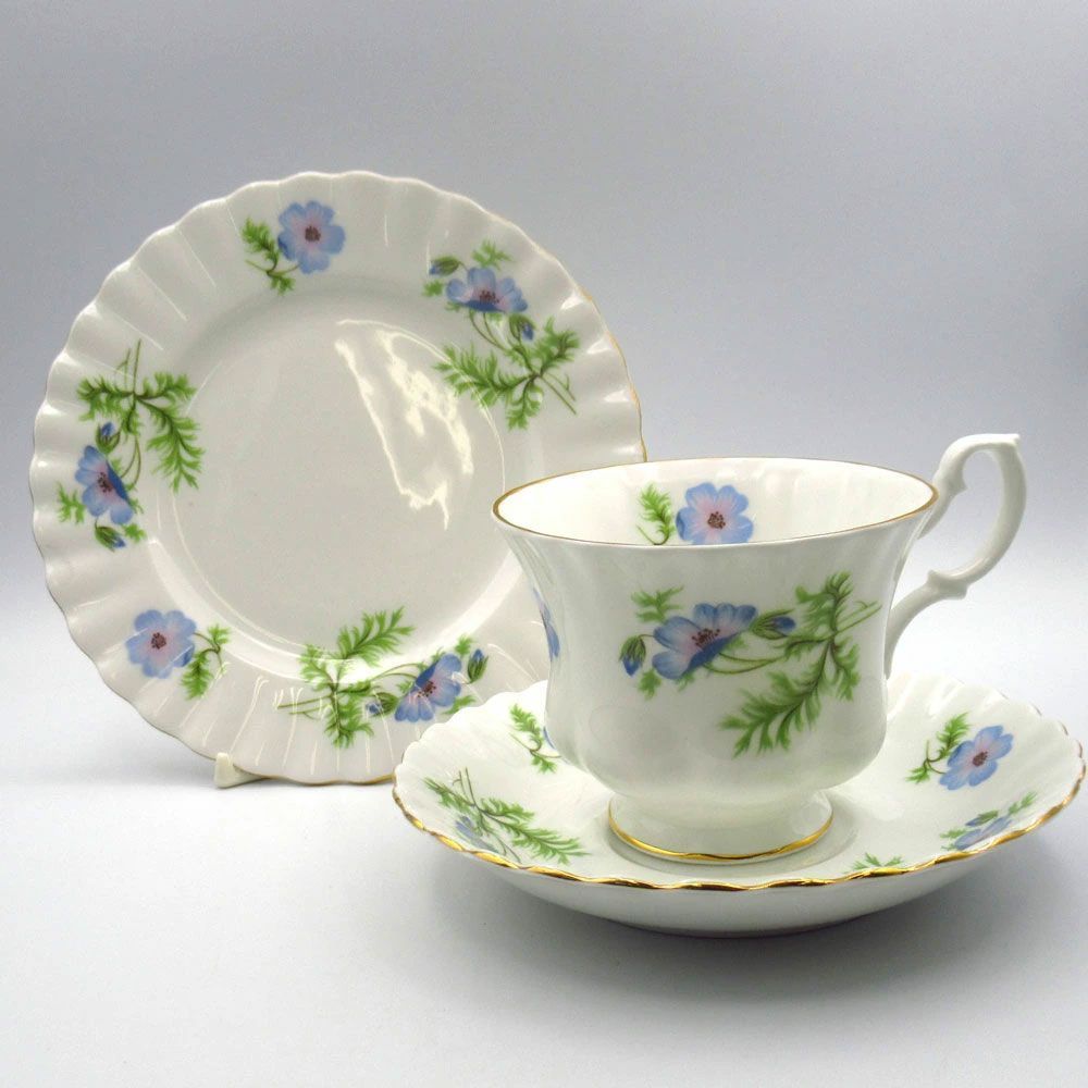 ヴィンテージ 食器 トリオ ティーカップ＆ソーサー Richmond China リッチモンドチャイナ Blue Poppy ブルーポピー イギリス 1970年代頃 22A144-1