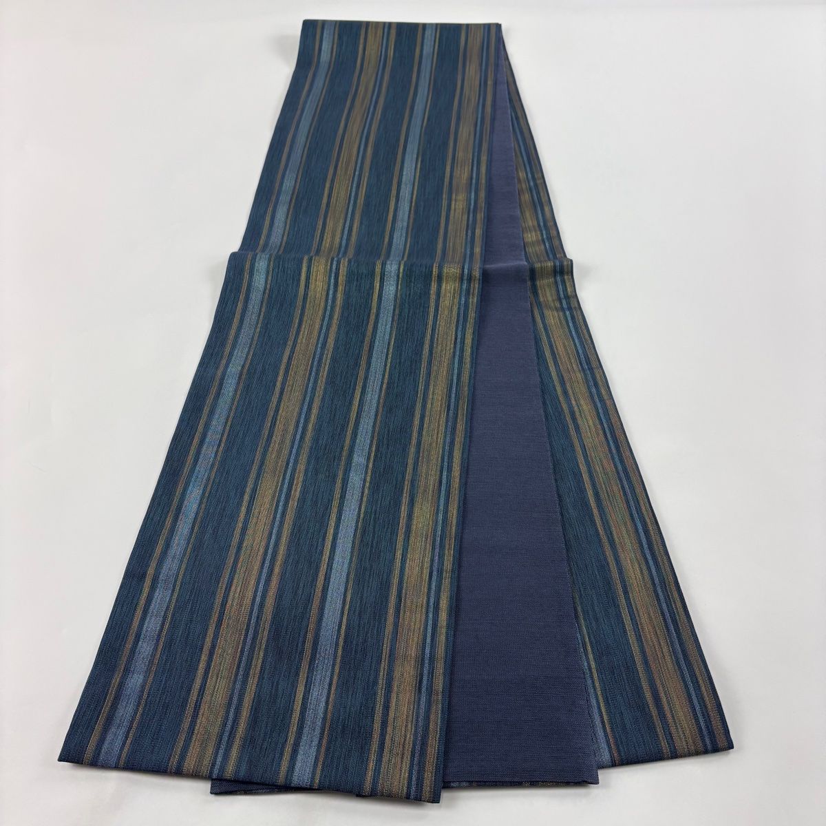 401y4◆全通 ラメ袋帯 斜線 銀糸◆美品 成人式 結婚式 袋帯 美品 秀品 よろけ縞 金銀糸 箔 黒 六通 正絹 【中古