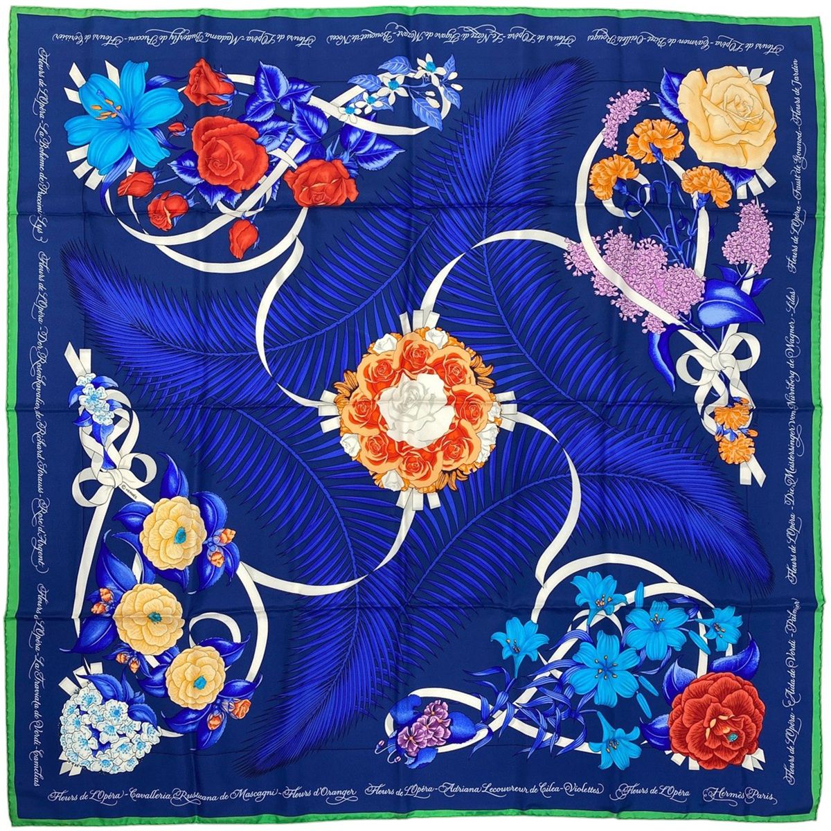 エルメス HERMES カレ 90 Fleurs de L Opera オペラの花 スカーフ シルク ブルー マルチ レディース