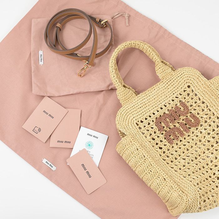 専用【美品】miumiuラフィア かごバッグ 2way ショルダー ロゴ MIU MIU ミュウミュウ バッグ ショルダーバッグ カゴバッグ ラフィア