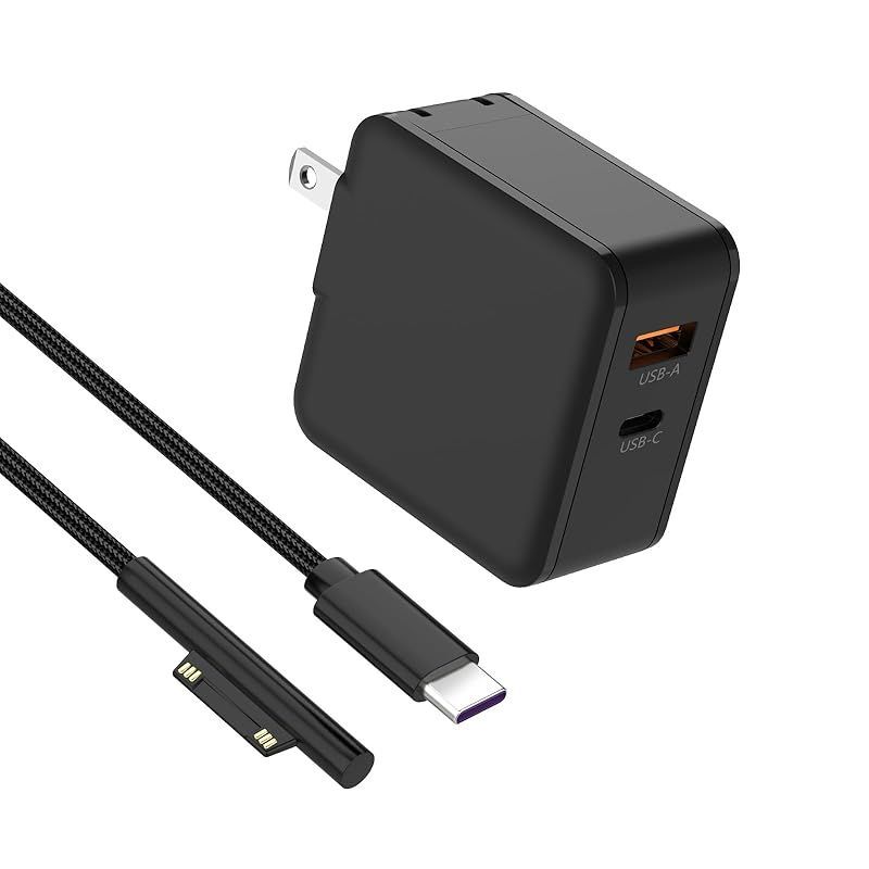 【新着商品】Etopgo Surface 充電器 65W 充電器+Surface to Type-C PD 急速充電ケーブル ナイロン編み 65W USB-C 充電器 GaN PD対応 折りたたみ式 充電器 USB-AとUSB-C同時に給電 Surface 0
