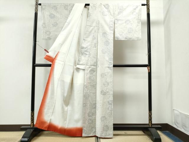 平和屋着物○本場大島紬 白大島 7マルキ 吉祥菊文 正絹 逸品