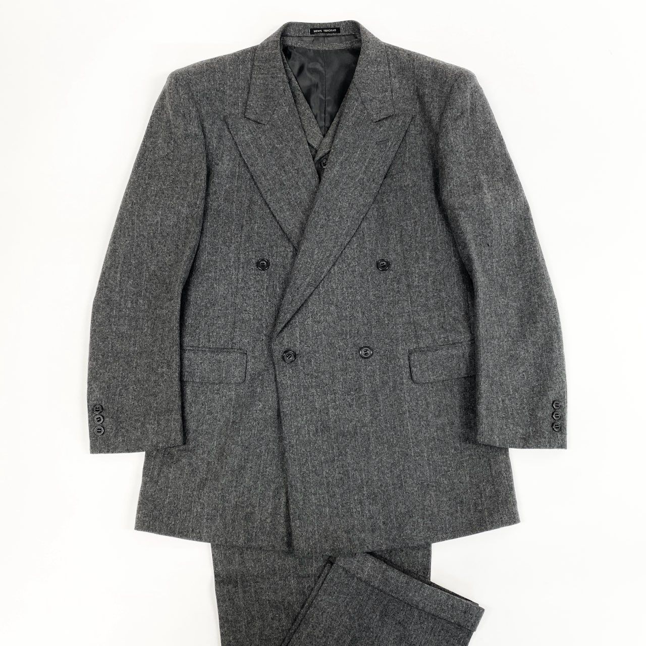 79j9 MEN’S TENORAS メンズティノラス スリーピース スーツセットアップ ダブルプレスト テーラードジャケット ジレ スラックス XL グレー メンズo07t