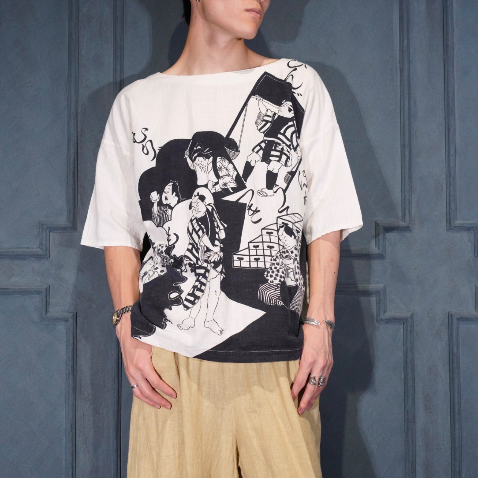 RETRO VINTAGE SAKIZO UKIYO-E PRINT KINSHA CREPE DESIGN T
