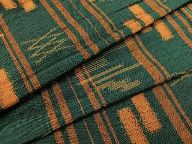 平和屋着物○上質な小紋 紬地 手描き 更紗唐草間道 正絹 逸品