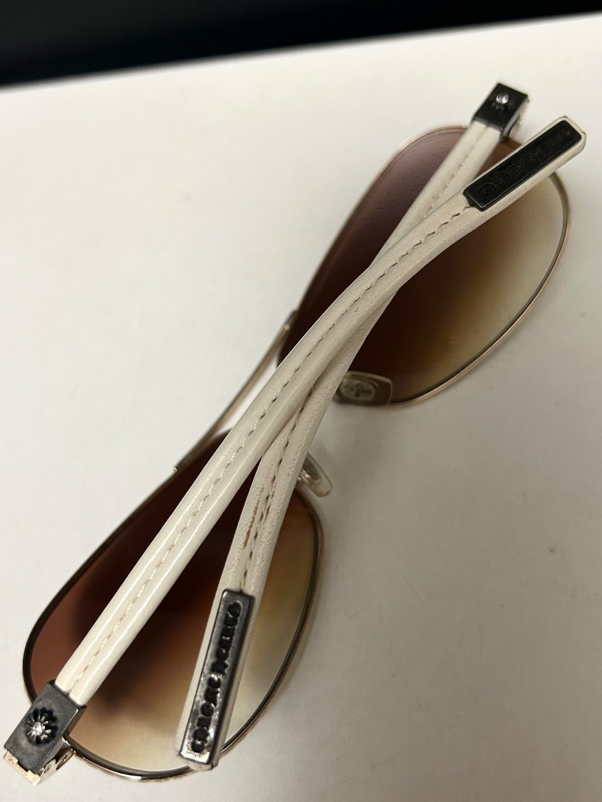 クロムハーツ　RED RIOT CHROME HEARTS Red Riot Sunglasses Gold White Leather Aviator