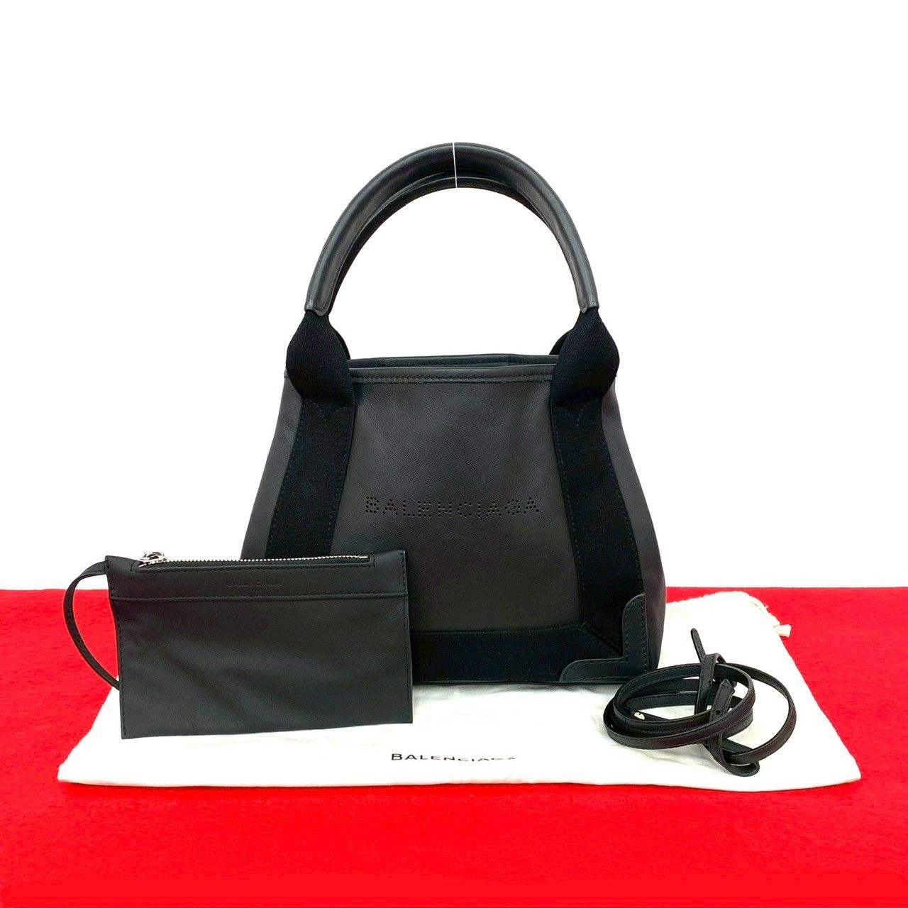 セール時期 ［極美品］BALENCIAGA ネイビーカバス ハンドバッグ レザー 
