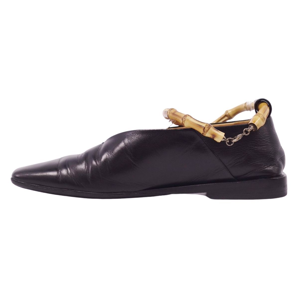 【美品】JIL SANDER アンクルストラップパンプス ブラック 25cm 美品 ジルサンダー JIL SANDER パンプス バンブー アンクル