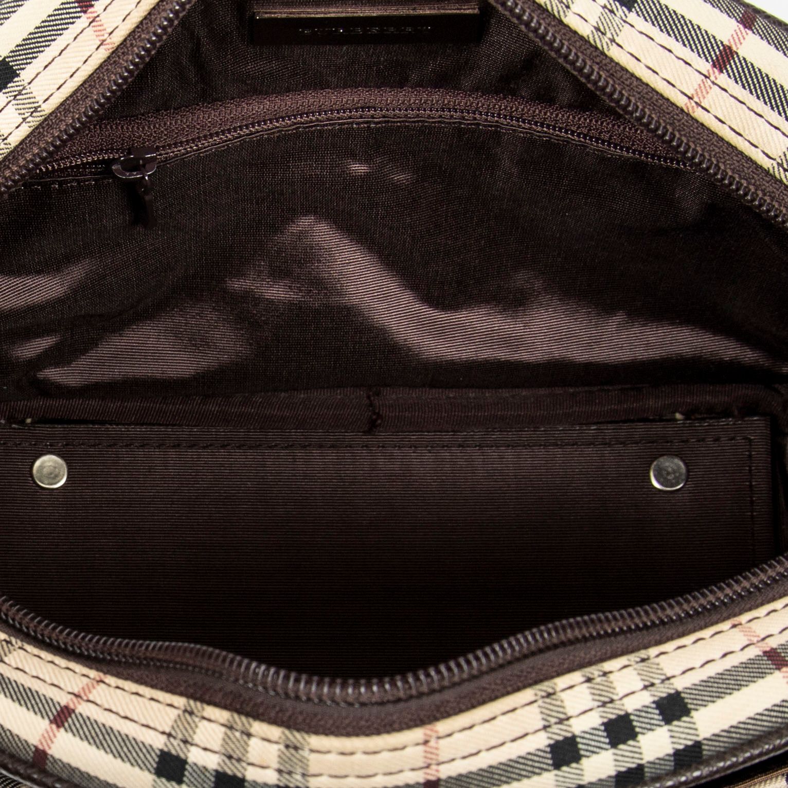 バーバリーミニボストンベージュ ダークブラウンノバチェックキャンバスA