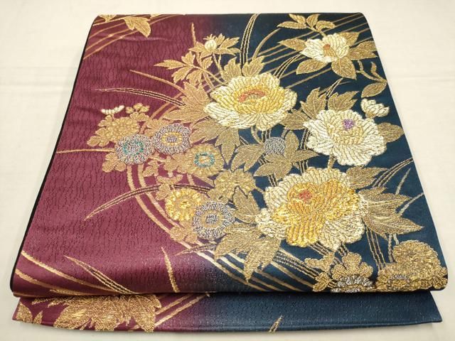 ZF-1089 袋帯 華紋 花唐草 オーロラ箔 逸品 六通 正絹 ZF-1089 袋帯 華紋 花唐草 オーロラ箔 逸品 六通 正絹