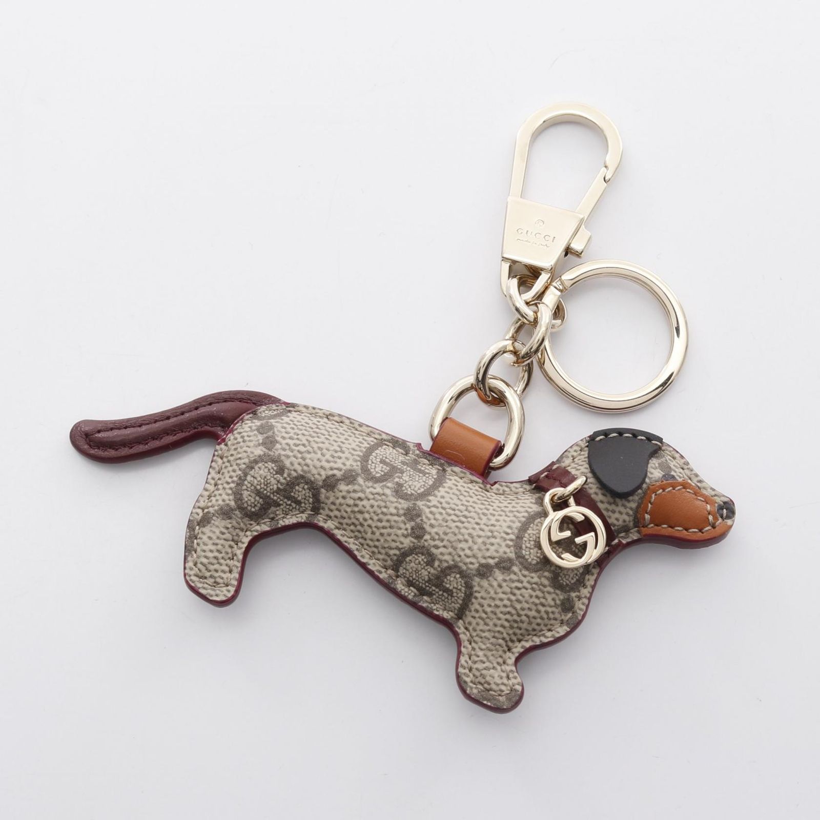 グッチ GUCCI チャーム GGスプリーム ドッグ シェイプ 821812 9AAGV 8076 ベージュ|ダークブラウ PVCコーティングキャンバス ドッグ シェイプ バッグ チャーム レディース Used A