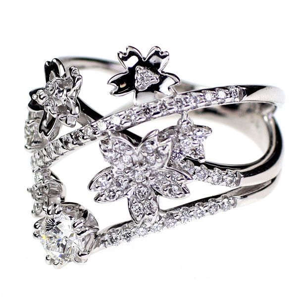 K18WG さくらモチーフダイヤモンドリング　10号 楽天市場】日本製 桜モチーフ ダイヤモンド リング・セレッソ 18金 10