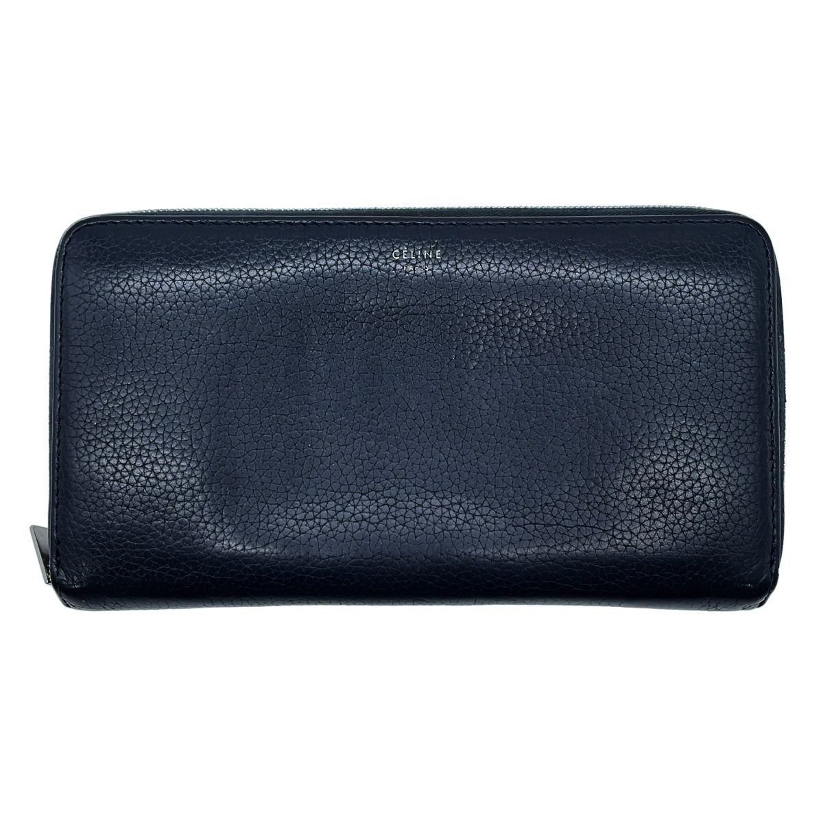 CELINE ネイビー 長財布 CELINE セリーヌ ラウンドジップ ロングレザーウォレット 長財布