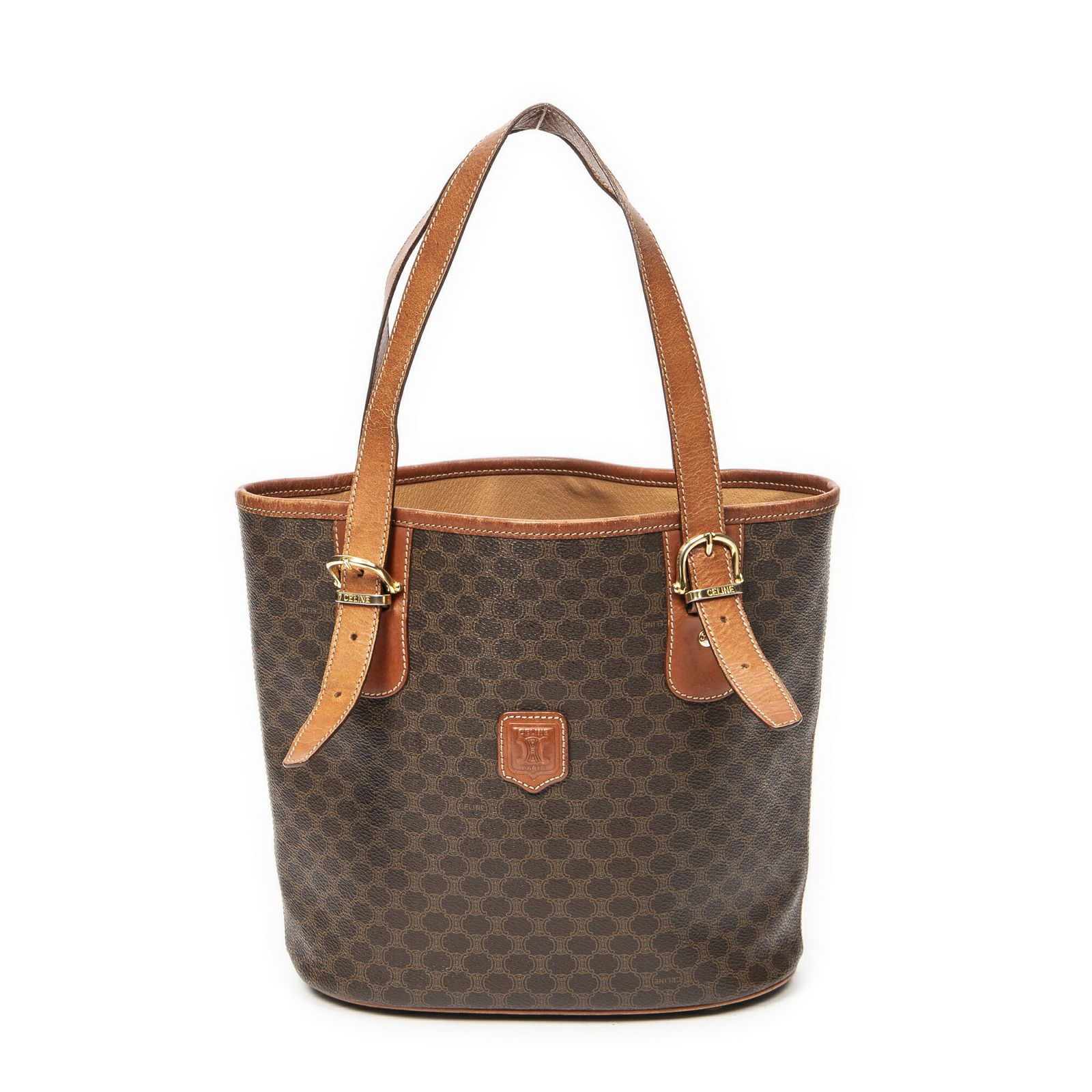 CELINE セリーヌバケツ型トートバッグ茶色マカダムPVCキャンバスAB