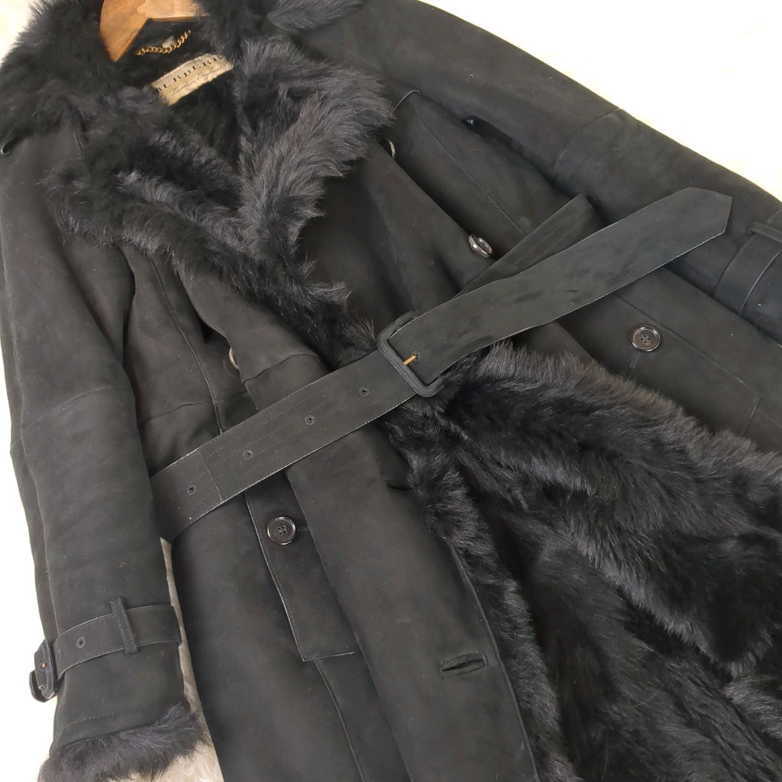 現行タグBURBERRY シープレザーベルテッドムートンコートボア