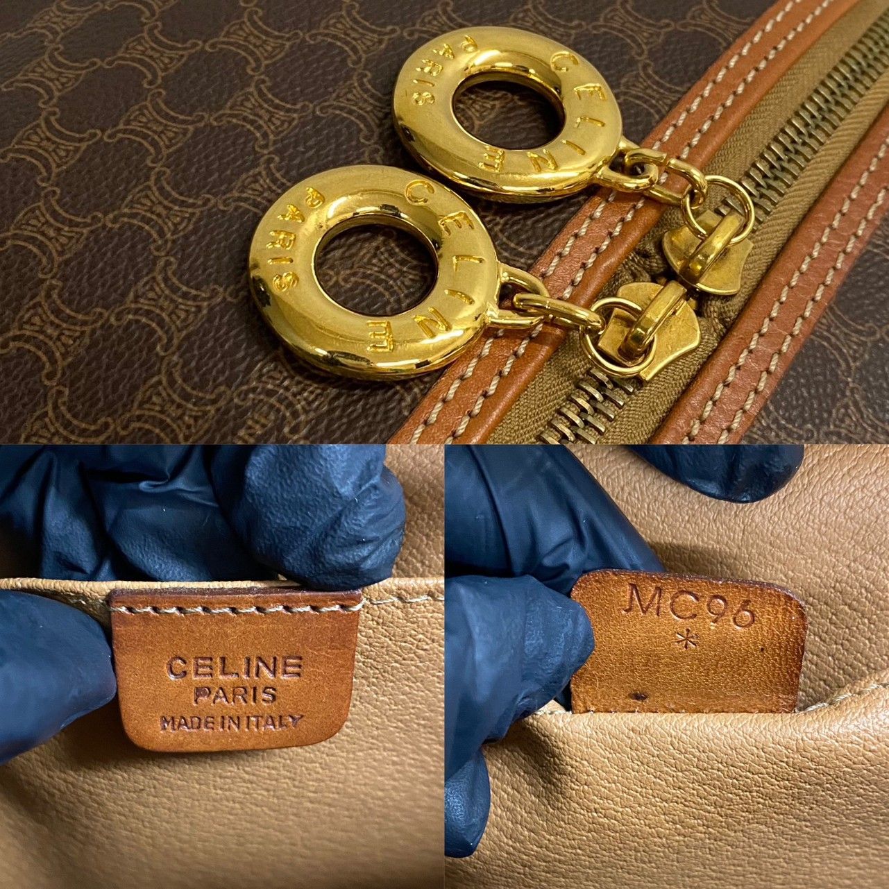 極 美品 CELINE セリーヌ マカダム ブラゾン トリオンフ ロゴ 金具 