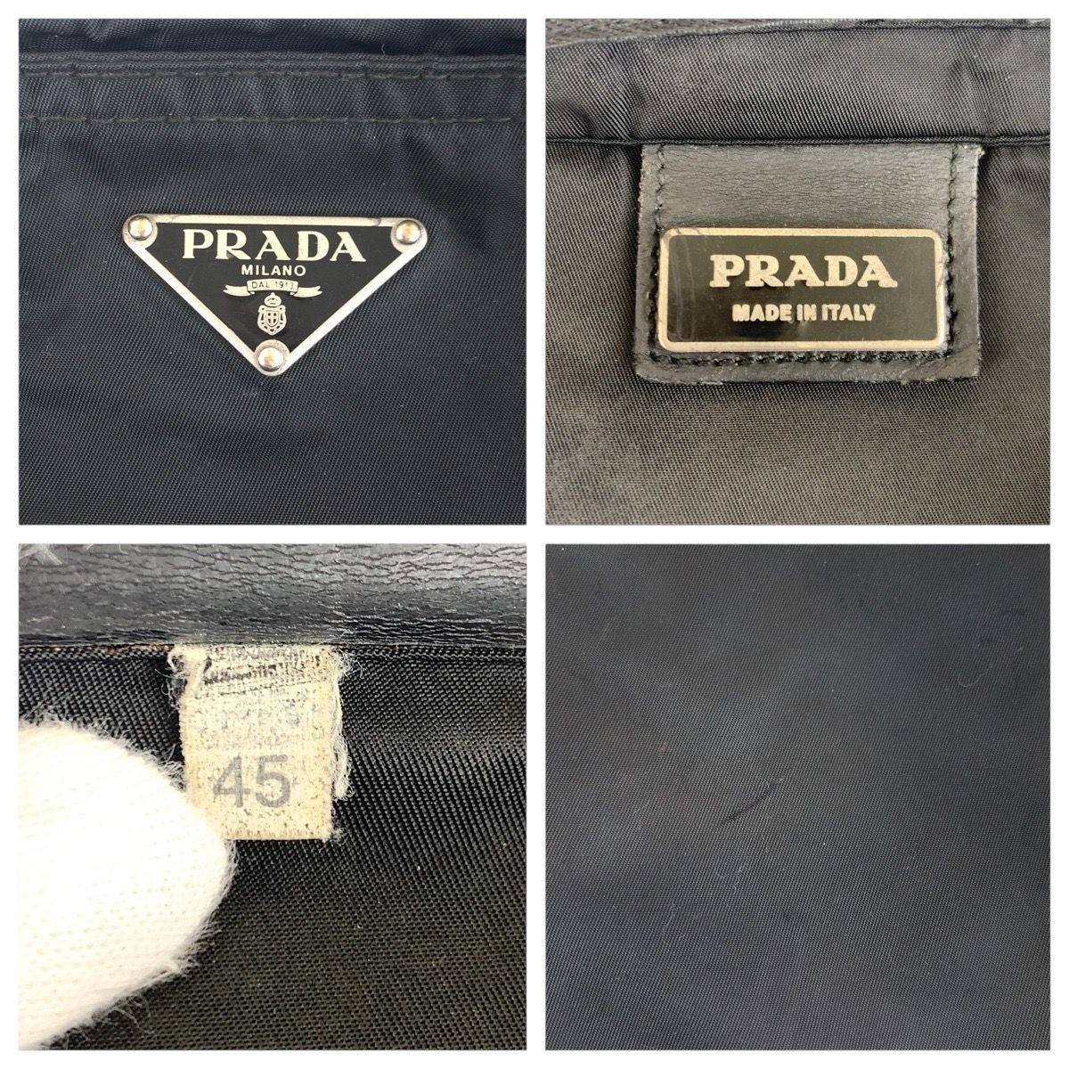 PRADA プラダ テスート 三角ロゴプレート ブラック 黒 シルバー金具  
