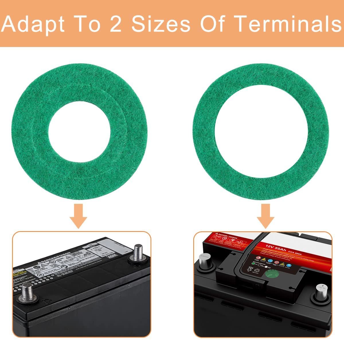【クーポン割】Xiatiaosann バッテリーターミナル 腐食防止ワッシャー ファイバーバッテリーターミナルプロテクター 20個 カーバッテリー腐食防止シム レッド10個 グリーン10個
